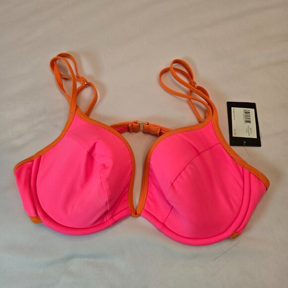 KATE SPADE NY Women's Underwire Contrast Trim Bikini Top Sz: L Radiant Pink - Picture 6 of 10